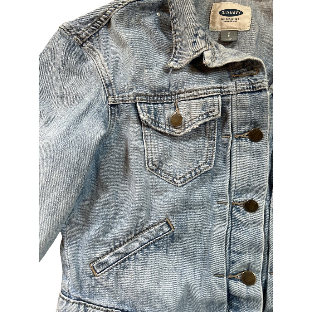 Old Navy Distressed Jean Denim Jacket White Paint Spattered Size SP Petite SM - Picture 3 of 8